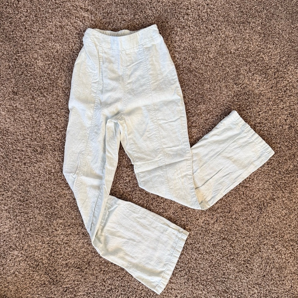 Happily Grey Light Green Linen/Viscose Pants Small